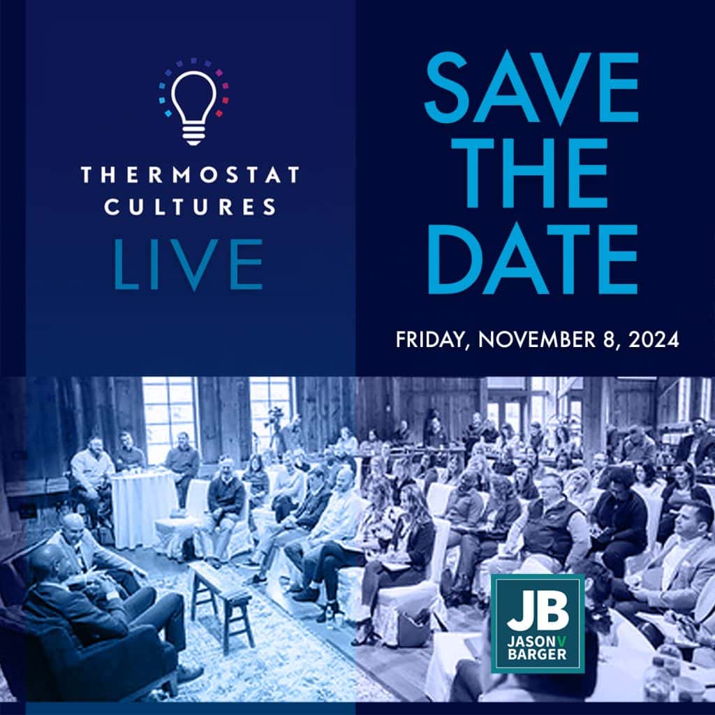 Season 8 Episode 13: SAVE THE DATE for ThermostatCulturesLive.com 11.8.24! Image of the event in a packed house in Columbus Ohio with Shane Battier speaking with Jason Barger